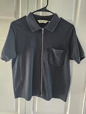 Eddie Bauer Navy Short Sleeved Full Zipper Sweater Sz Med